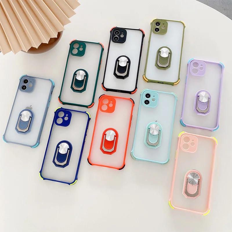 

Camera Lens Protection Phone Case For iPhone 11 12 13 Pro Max X XS XR 6 6S 7 8 Plus SE 2 Shockproof Matte Ring Holder Soft Cover