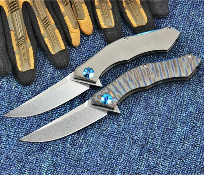 Shigov Blue Moon Folding Pocket Knife D2 Blade TC4 Titanium Handle Outdoor Camping Hunting Survival Tactical Knife EDC Tool Gift