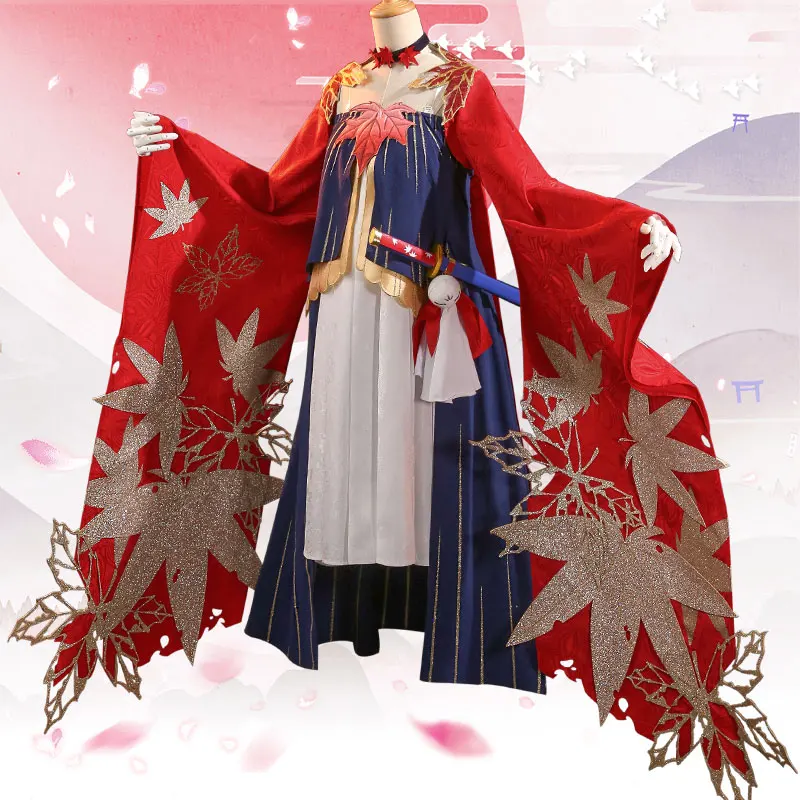 Аниме Onmyoji призрак Momiji японское кимоно платье униформа косплей костюм полный набор для женщин Хэллоуин Новинка