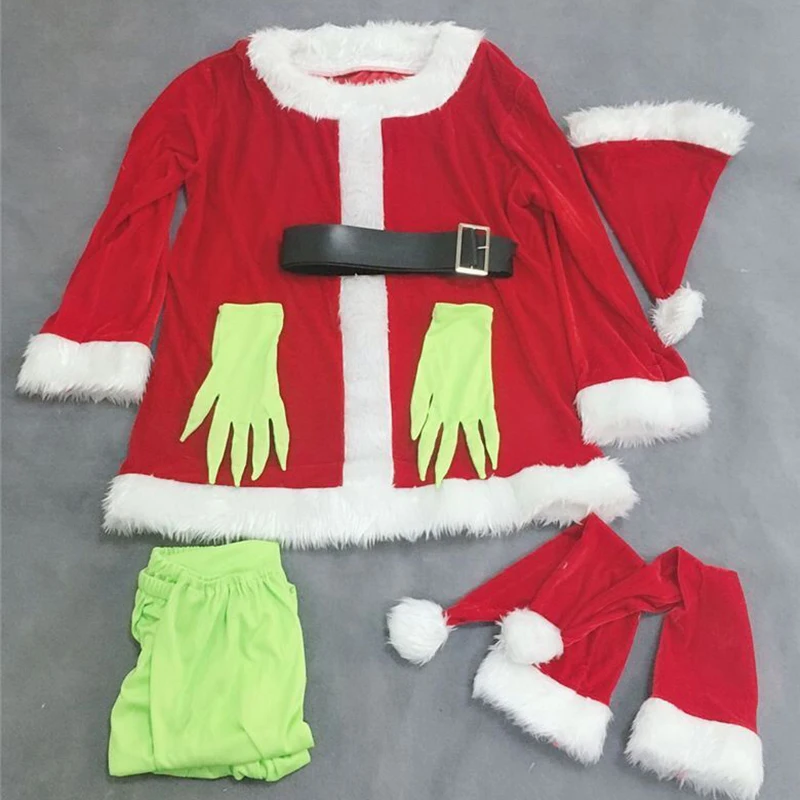 Santa Гринч Косплэй костюм Гринч-Похититель костюм с рождественским рисунком для взрослых Рождественский Детский костюм для вечеринок