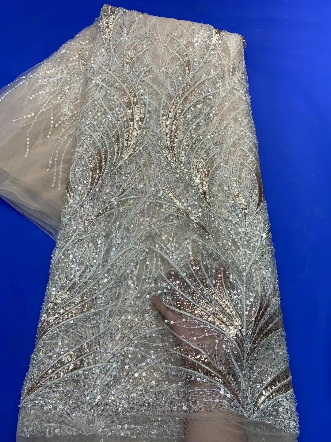 

Luxury Sequin Embroidery French Mesh Latest African Lace Handmade Bead Dress Tulle Mesh Lace Fabric ZX4648