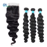 brazilian loose deep wave hair bundles with closure remy human hair 3 bundles 4x4 transparent lace closure with bundles