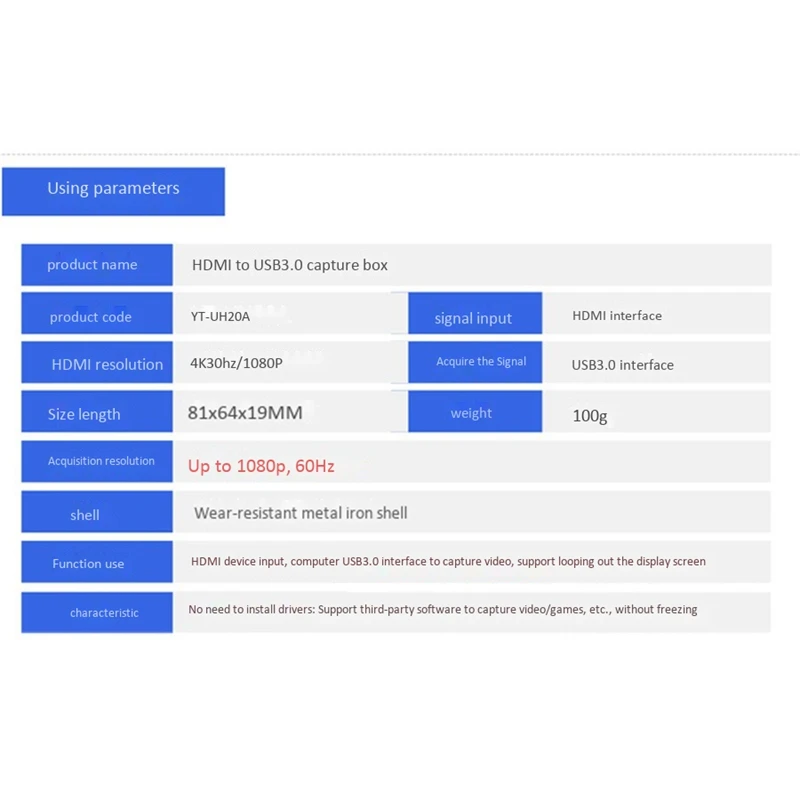 

HDMI 4K Collector, Support Resolution 1080P 60Hz and 4K 30HZ Input Signal Format Collection. for Windows LINUX Etc