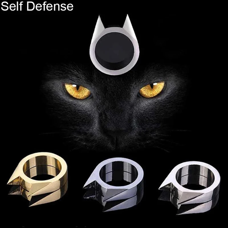 

New Brass Knuckles Tactical Survival Ring Multi-Functional Self Defense Tool Finger Cot Cat Ear Self-defense Rings For Women