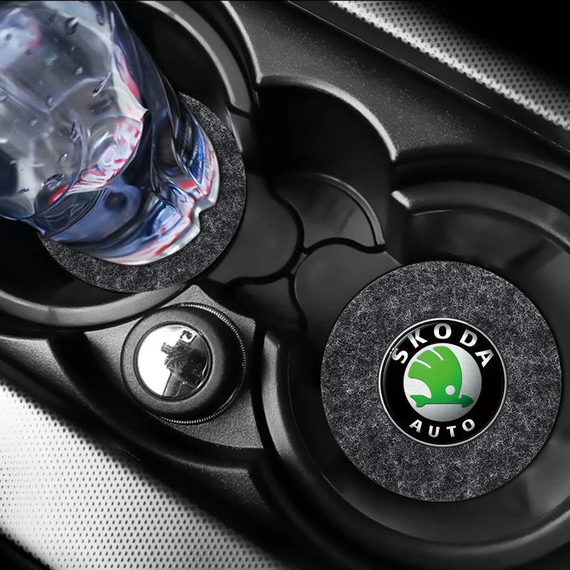 Автомобильный стильный коврик из высококачественного фетра для чашки с нескользящим покрытием для Skoda Octavia Fabia Rapid Yeti Kodiaq Superb On.