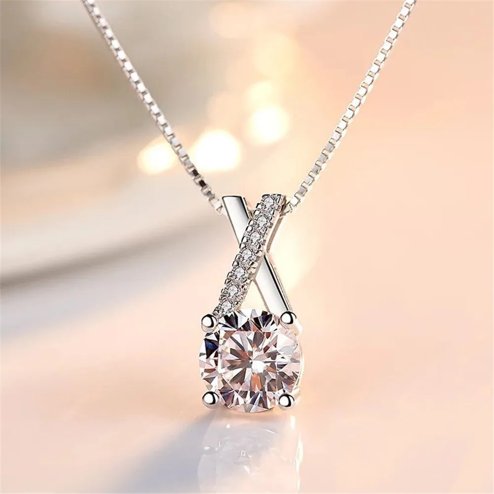 

Office Geometric Strip Women's chain Pendant necklace Trendy 925 Sterling Silver AAA Zircon Fine Jewelry accessories for women