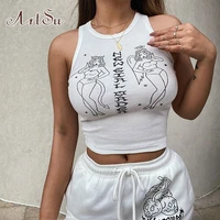 artsu cartoon angel cute tops y2k summer ladies sleeveless tanks for women 2021 streeetwear sexy white crop tank top cami vests