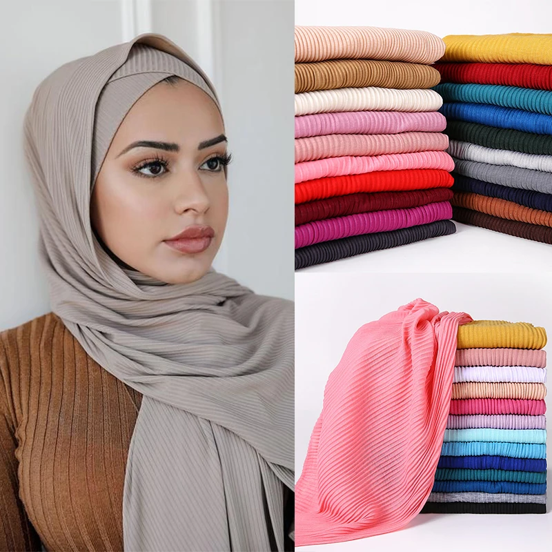 

Wrinkle Pleated Jersey Hijab Scarf Women Muslim Jersey Crinkle Hijabs Long Shawls Islam Head Wrap Scarves Foulard Femme 5pcs/lot