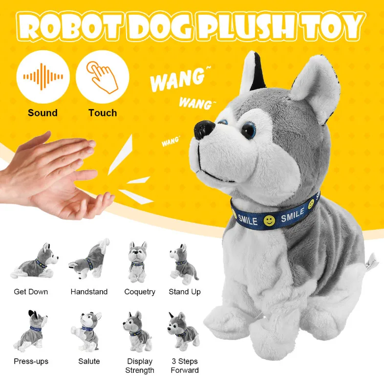 

Mechanical Voice Control Interactive Dog Pet Toy Puppy Pet Barking Standing and Walking 8 Action Plush Toy Gifts for Children
