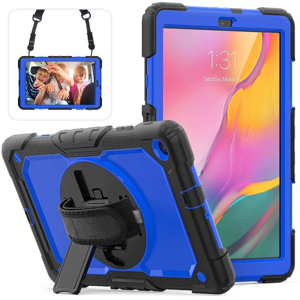 360 Вращающийся чехол для Samsung Galaxy Tab A 10,1 T510 T515 SM-T510 SM-515 чехол для планшета с ремешком на плечо+ ручка+ пленка