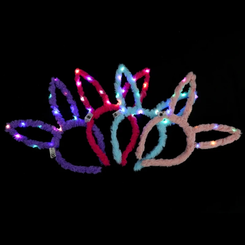 

20Pcs 14 LED Light Up Ear Headband,Rabbit Ear Headband Plush Bunny Ears LED Headband Costume Accessory for Party