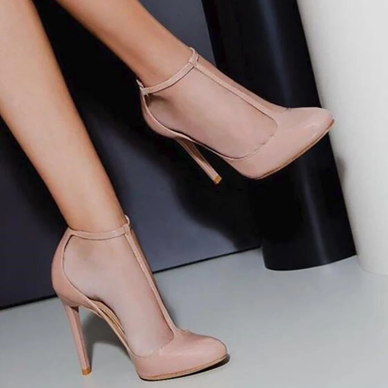 Туфли-лодочки с открытым носком и Т-образным ремешком бордовые однотонные