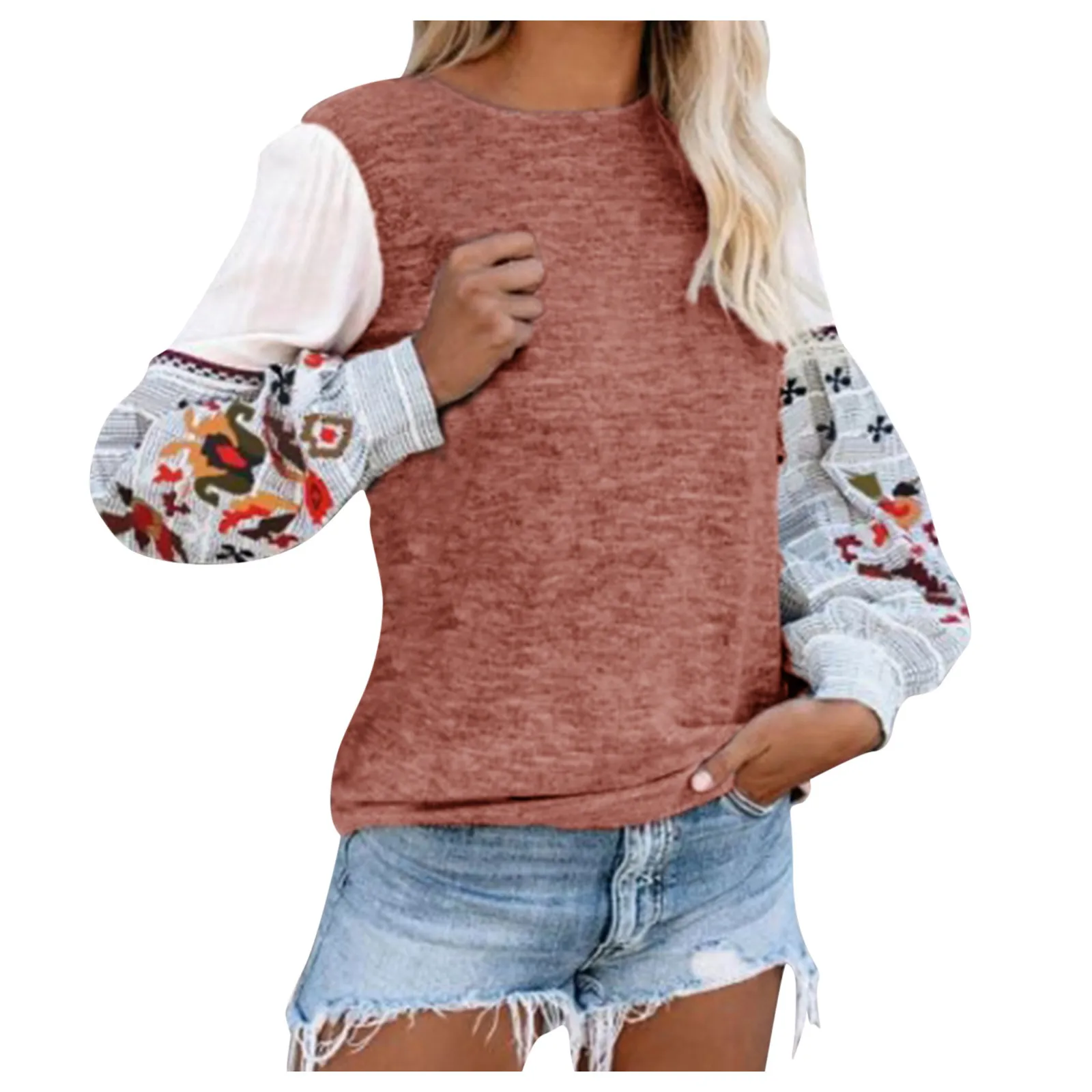 59# Hoodies For Women Long Sleeve Round Neck Hoodies Horse Girl Splicing Women Tops Kawaii Girls Youth Casual Cute Sweatshirts