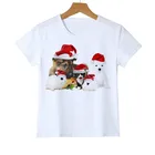 Зимняя футболка для мальчиков с изображением рождественской собаки и кошки Футболка с длинными рукавами детская одежда с принтом героев мультфильмов для мальчиков и девочек, O-44