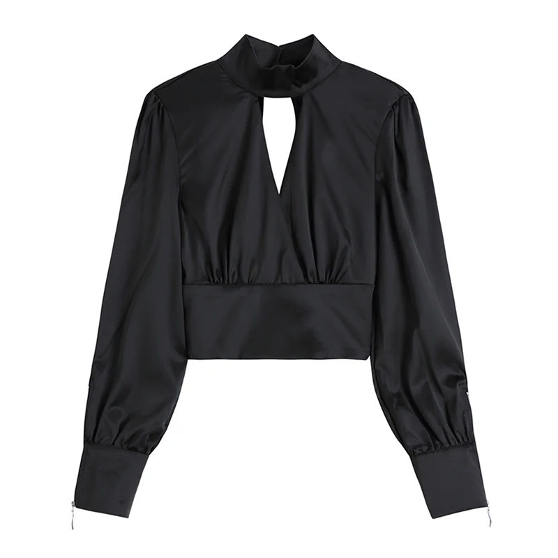 Атласная Винтаж вечерние Клубные Блузы кроп Для женщин сексуальные рубашки