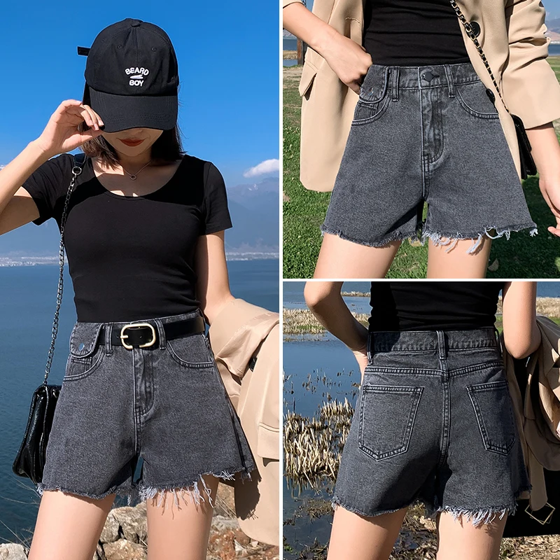 Женские свободные джинсовые шорты летние винтажные с высокой талией Белые