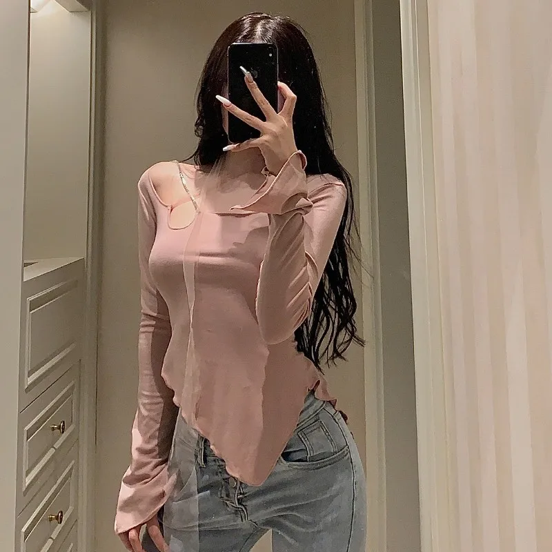 Футболка Tonngirls в стиле Харадзюку Женская Сексуальная футболка с длинным рукавом