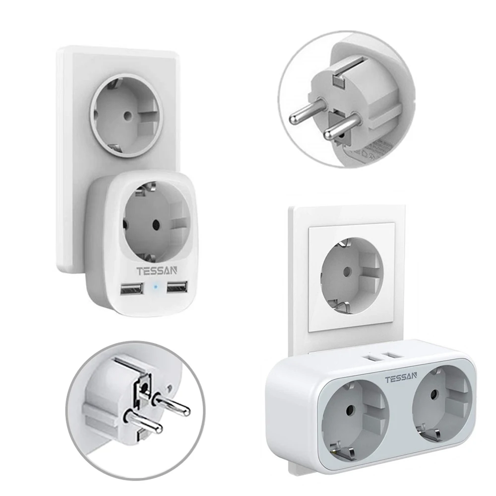 

TESSAN EU Multi USB Socket Power Strip with 2 AC Outlets 2 USB Charging Ports (3600W/16A) Wall Socket Adapter for Home/Travel