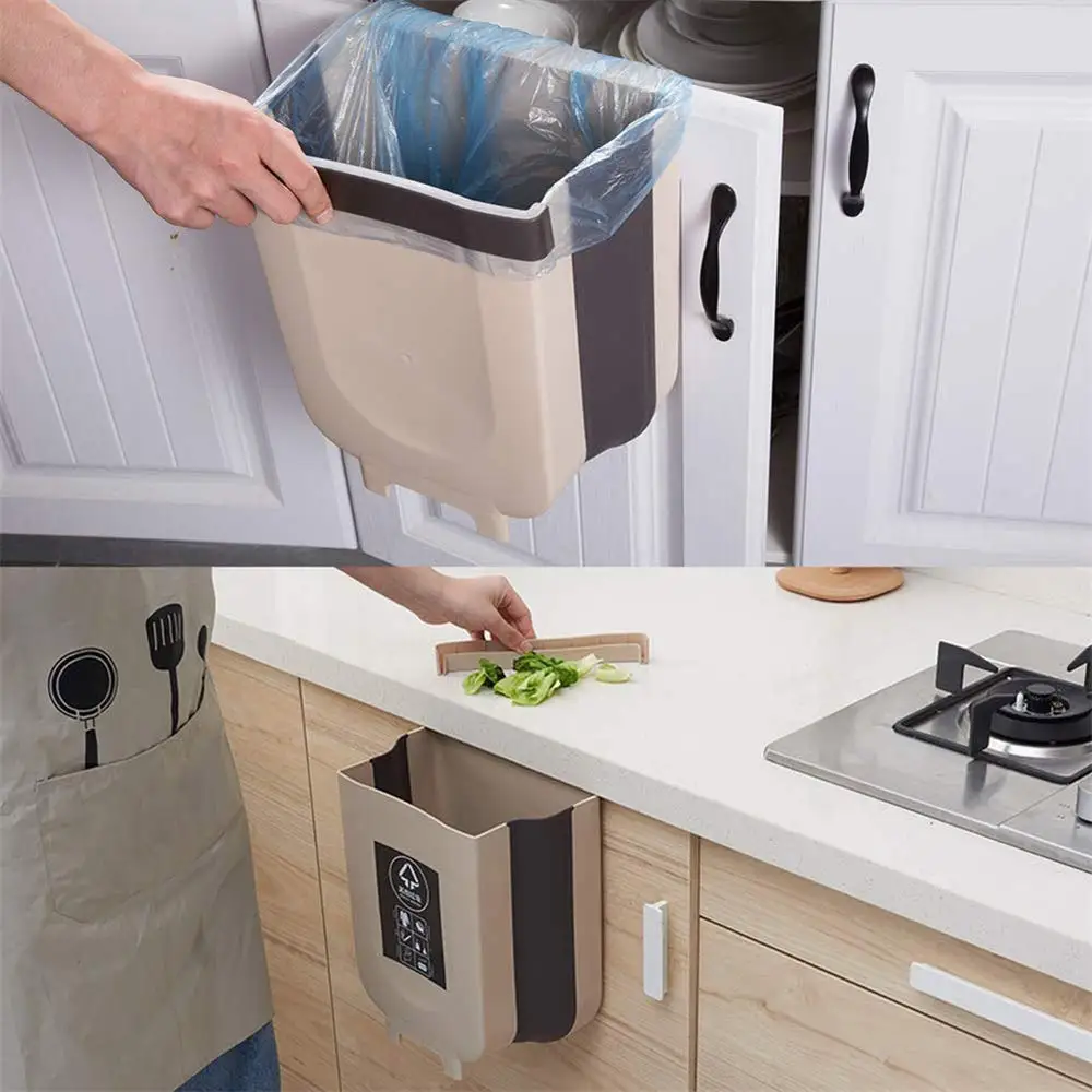 

Trash Bin Creative Wall Mounted Folding Waste Bin Kitchen Cabinet Door Tools