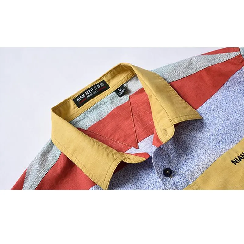 Бренд 100% Хлопок Полосатая летняя футболка с коротким рукавом рубашки отложным