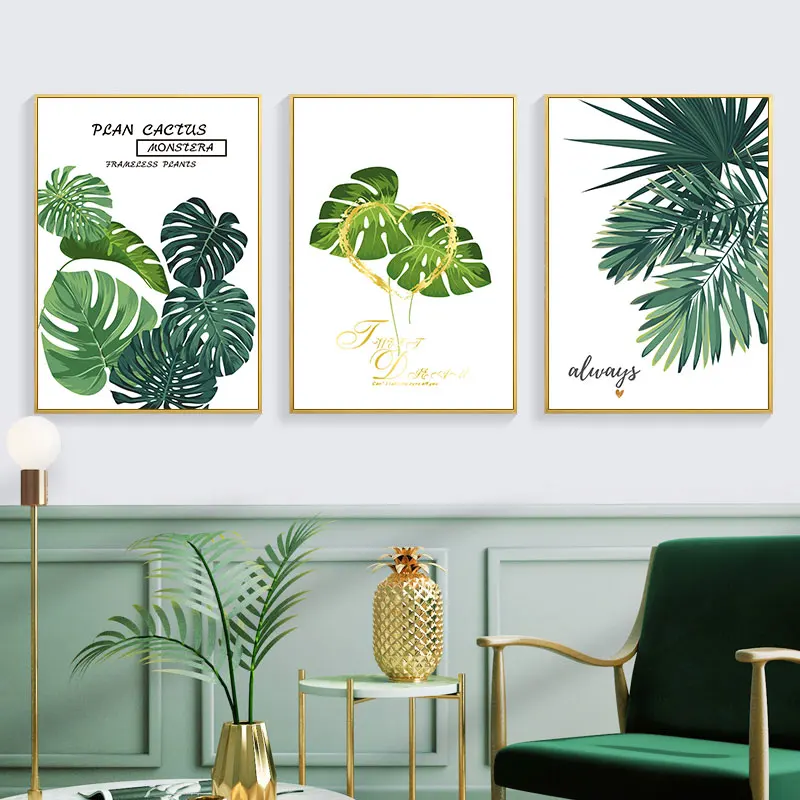 Постеры и принты с тропическим листом зелеными растениями скандинавский