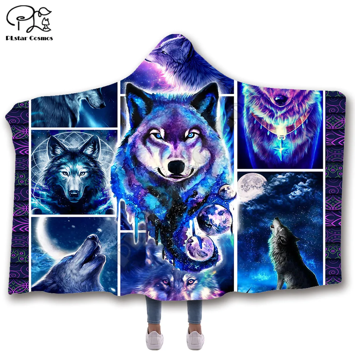 

Cute puppy pattern Character Hooded Blanket Adult colorful child Sherpa Fleece Wearable Blanket Microfiber Bedding style-4