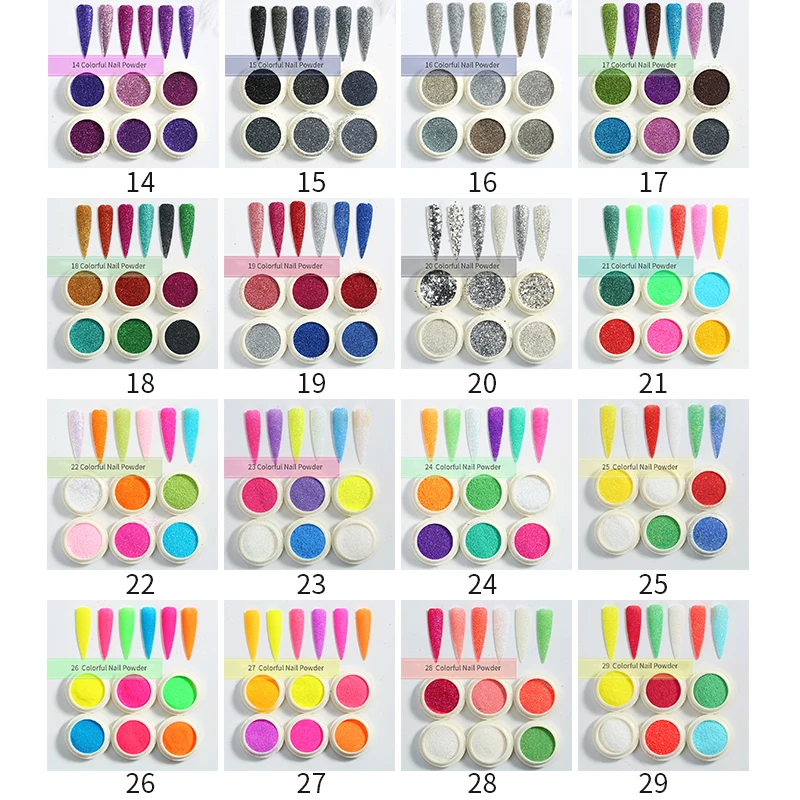 6 коробок/комплект флуоресцентные Блестки для ногтей пудра розовое золото