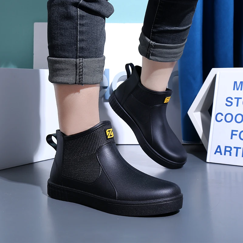 

Water shoes men's summer rubber soft-bottomed short-barrel anti-slip breathable kitchen low fishing waterproof shoes rain boots