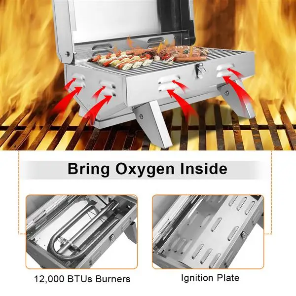 

Stainless Stee Gas Barbecue BBQ Grill Single Row Square Small Oven For Outdoor Camping Picnic
