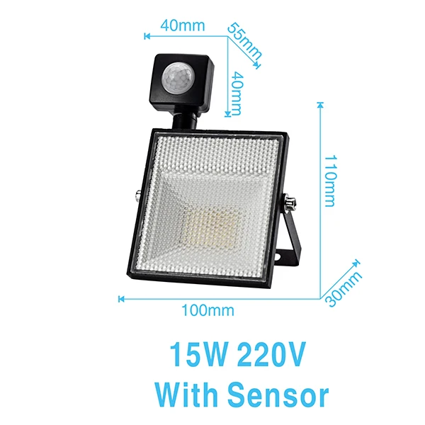 15W Светодиодный прожектор с датчиком движения 15 Вт 30 Вт 45 Вт 60 Вт AC220V SMD2835 Регулируемый датчик наружного освещения садовый прожектор для гаража настенный светильник - Испускаемый цвет: 15W