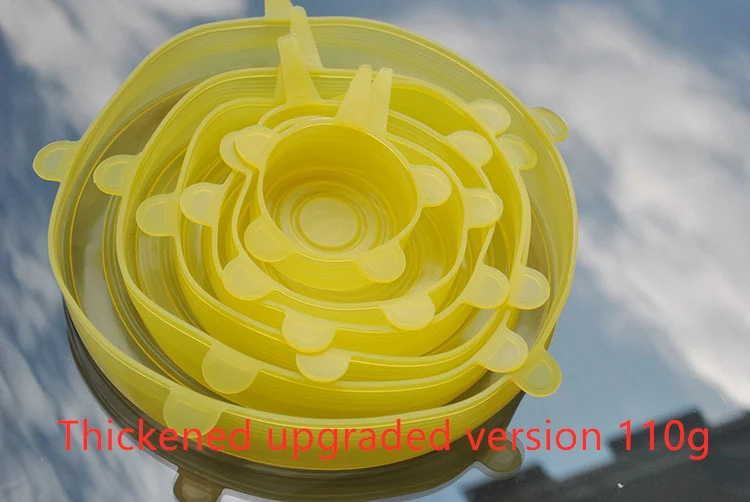 yellow2 6 шт многоразовая силиконовая крышка для еды, Эластичные крышки, универсальная пищевая обертка, миска, крышка для горшка, силиконовая крышка для сохранения свежести пищи, растягивающиеся крышки - Цвет: yellow2