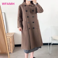 winter thick warm wool coat ladies double breasted double faced woolen coat mid length fashion 2021 new womens loose wool coat