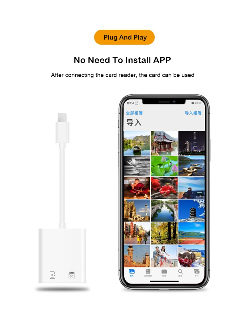 Адаптер C57 для iPhone устройство чтения карт памяти SD iOS 13 OTG TF 12 Xs X | Мобильные