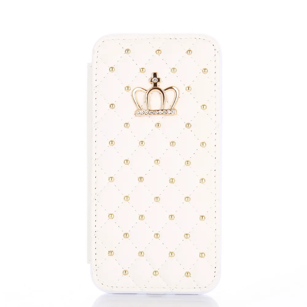 white Кожаный бумажник для iPhone 5 6 6s 7 8 Plus X XR XS Max блестящий чехол Корона Королева Стиль Чехлы флип-чехол для телефонов пакет - Цвет: white
