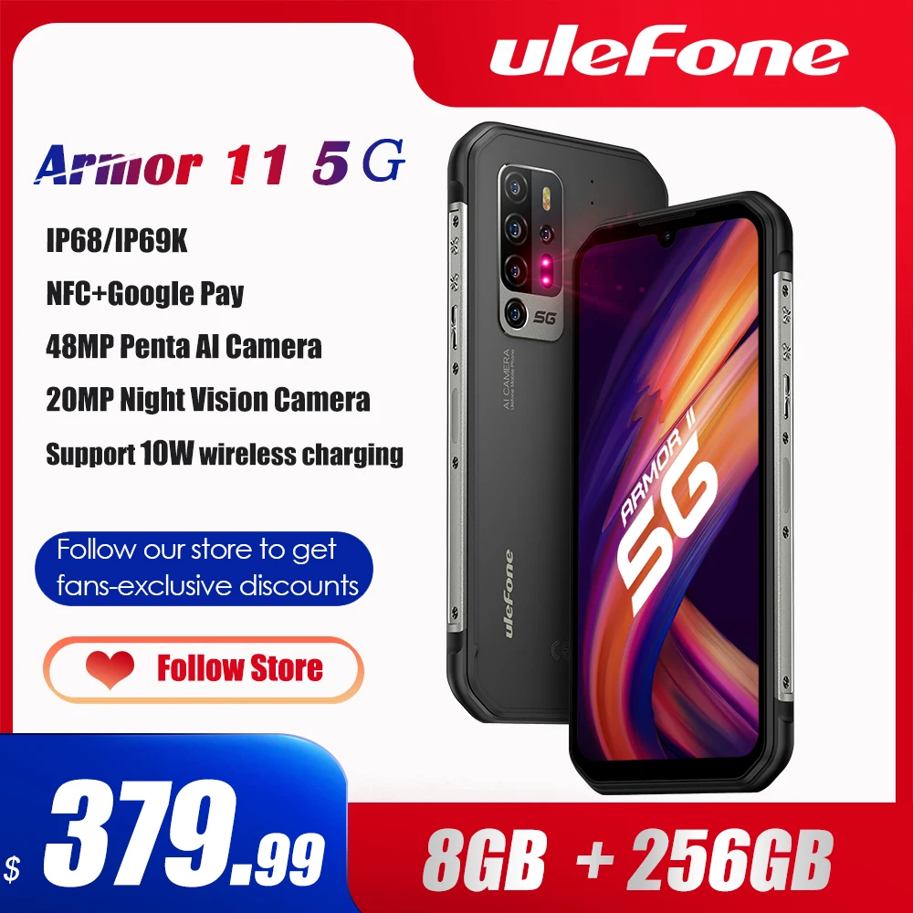 

Ulefone Armor 11 5G Rugged Mobile Phone Android 8GB +256GB Waterproof Smartphone 48MP NFC Mobile Phone Wireless Charging