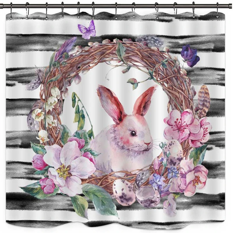 

Easter creative fashion cute 3D digital printing bathroom 4-piece shower curtain foundation cushion toilet cushion seat cushion
