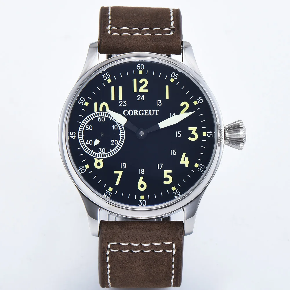 

44mm Corgeut Black Dial Green Luminous 6497 mens Hand Winding Movement 316L Stainless Steel watch
