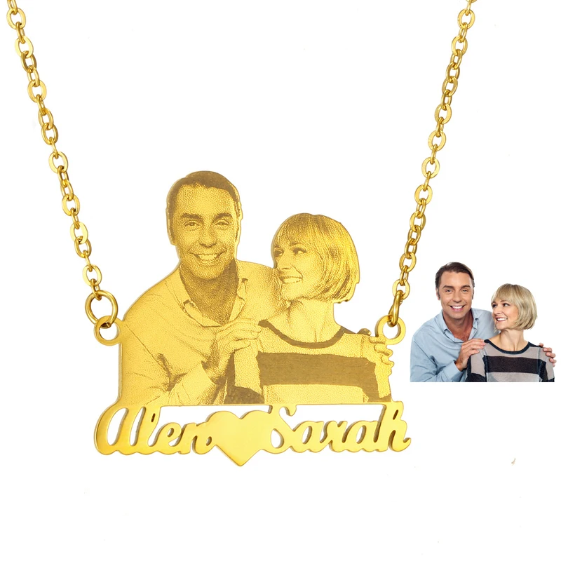 

Custom Name Photo Necklace For Women Personalized Gold Color Stainless Steel Couple Family Pendant Necklace Birthday Gift