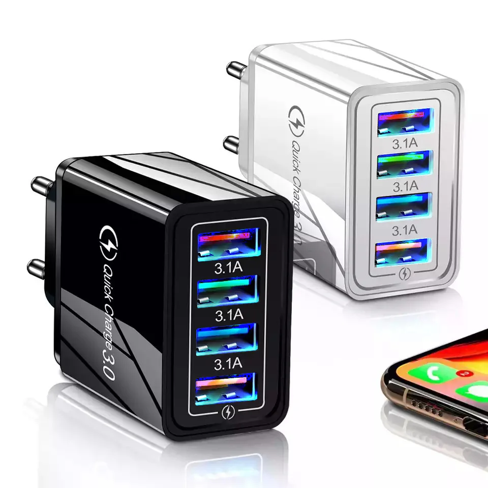 

Быстрое зарядное устройство с 4 USB-портами 3,0 для iPhone, быстрое зарядное устройство для Samsung Huawei, зарядное устройство с европейской и американс...