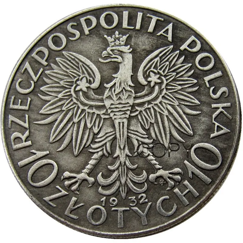 Poland 10 Zlotych 1932 Посеребренная Имитация монеты|Безвалютные монеты| |