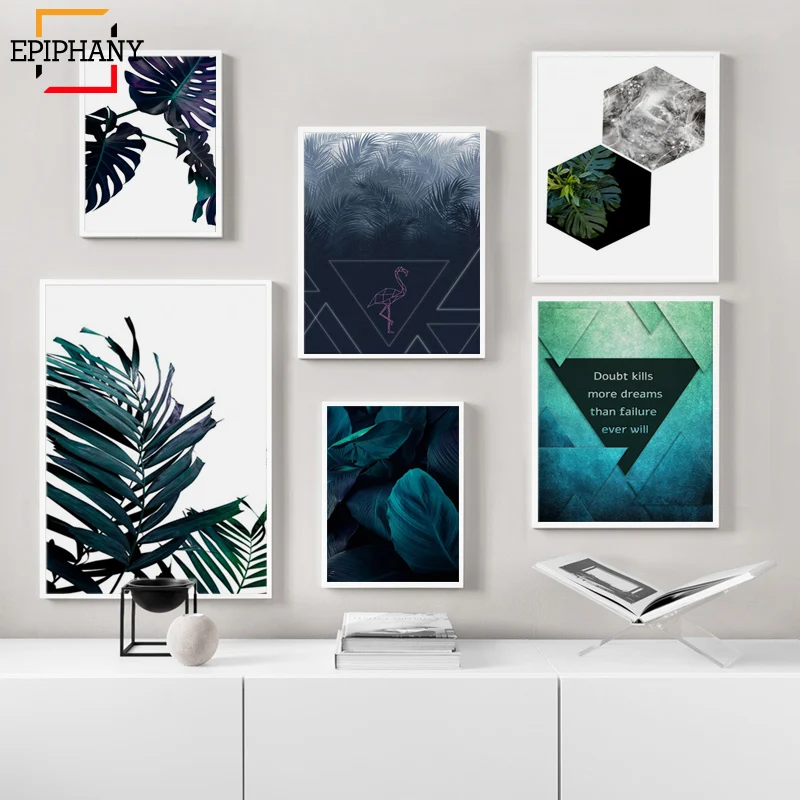 Скандинавский зеленый лист холст постер современный скандинавский стиль цитаты