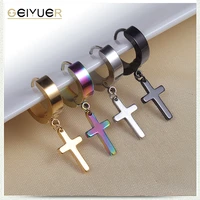 new 4 colors stainless steel cross stud earrings for men women jewelry1pc multicolor black gold silver non perforated ear buckle
