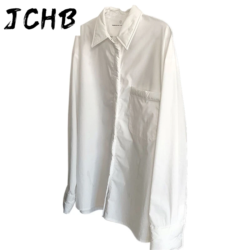 

JCHB 2021 New Spring And Summer Fashion Casual Simple High Quality Lapel White Shirt Loose Cotton Long Sleeve Top Women SH142