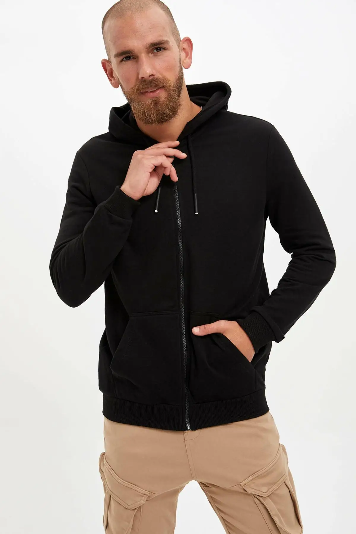 DeFacto Мужская мода молния чистый цвет толстовки куртка мужская повседневная