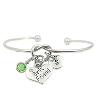 best friend heart creative initial letter monogram birthstone adjustable bracelet fashion jewelry women gift accessories pendant