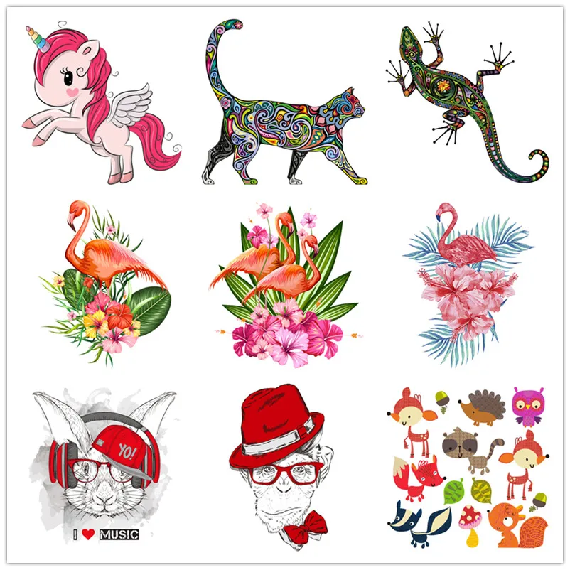 

Cool Animal Iron On Clothing Sticker Flower Flamingo Flex Fusible Transfer Applique T-Shirt Thermal Patches Ironing Application