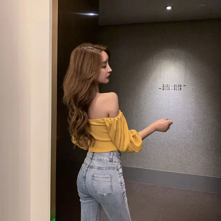 Летняя Новинка корейская мода пикантное с открытыми плечами пузырьковый