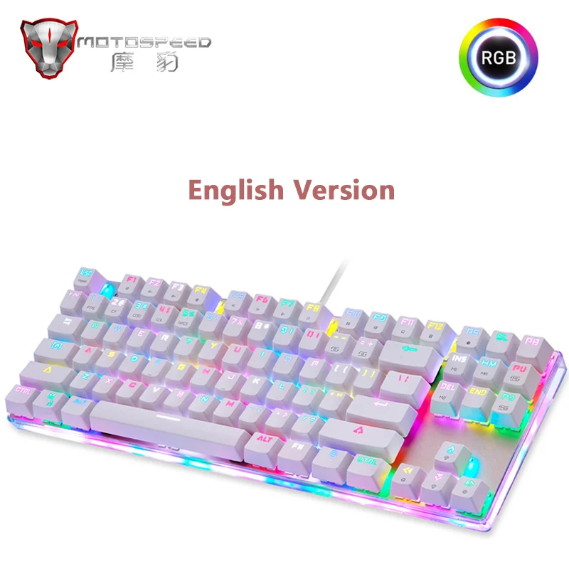 Красный Original Подлинная Motospeed K87S Игровая механическая клавиатура 87 клавиш Красный / Синий переключатель RGB Подсветка LED Антибликовая USB Проводная английская / русская клавиатура для геймеров - Цвет: Красный