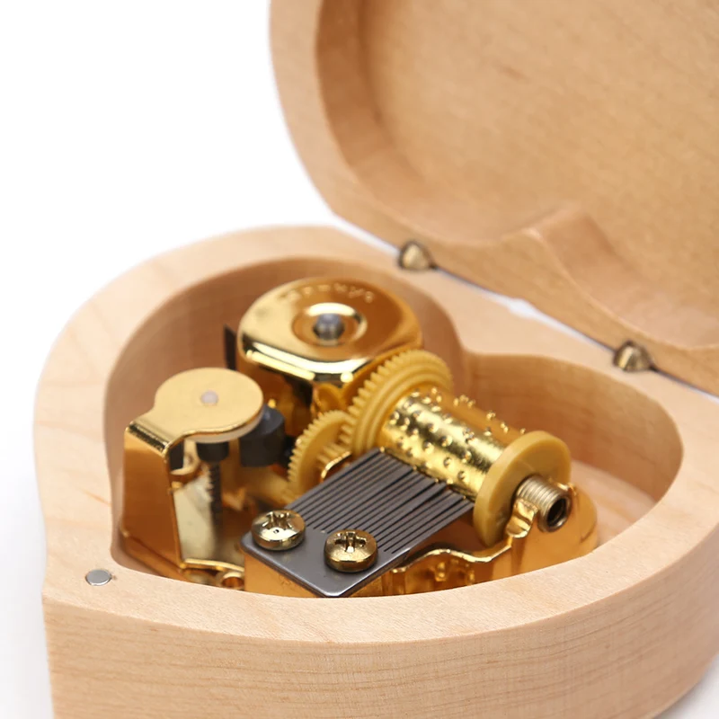 Heart Shaped Wooden Music Box Solid Beech Wood Clockwork Musical Box Girlfriend Birthday Valentines Christmas New Year Gift images - 6