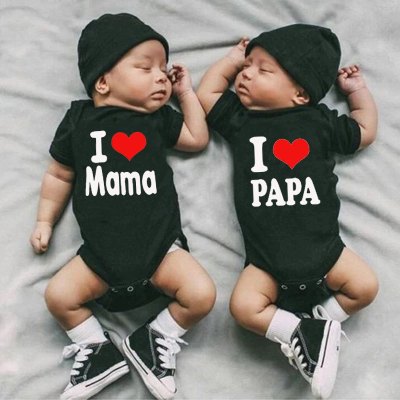 

Детское боди с надписью I Love Mama and I Love Papa, черное мягкое Боди для младенцев, белого цвета, летняя одежда для маленьких мальчиков и девочек